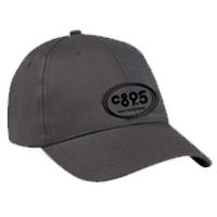 grey baseball cap with c895 logo in black embroidery